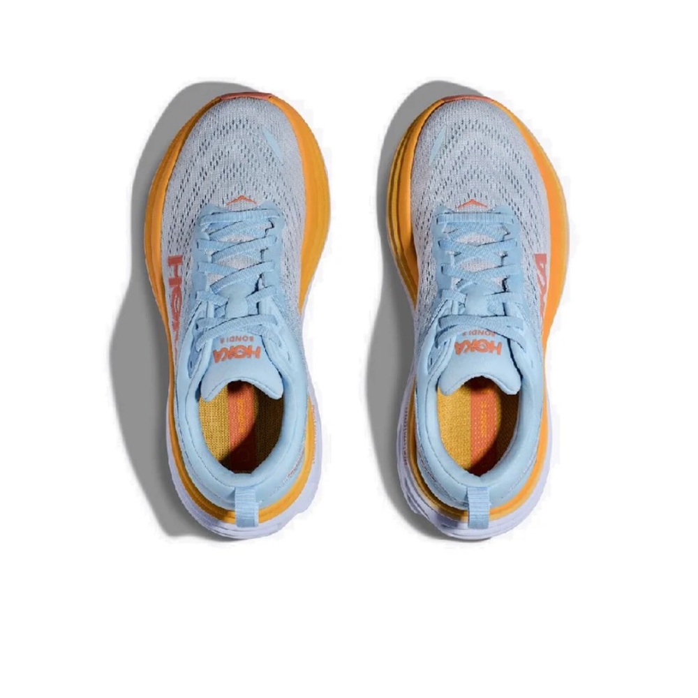 Hoka Bondi 8- blue/yellow. Worn 1x. Size 9.